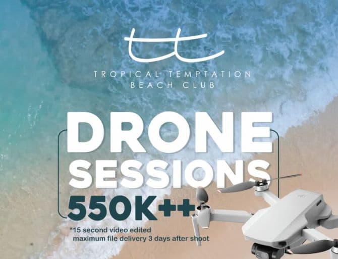 Elevate Your Bali Experience with a Drone Session Promo at Tropical Temptation Beach Club